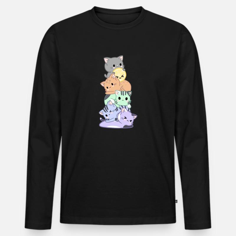 Regenbogen Katzen Haufen - Männer Premium Bio Langarmshirt - Schwarz