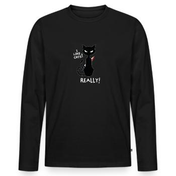 Ich mag Katzen! Lustiges Kitty Shirt Design - Männer Premium Bio Langarmshirt - Schwarz - Vorne - Nico (187cm)
