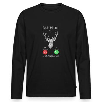 Geschenk Anruf Hirsch ruft - Männer Premium Bio Langarmshirt - Schwarz - Vorne - Nico (187cm)