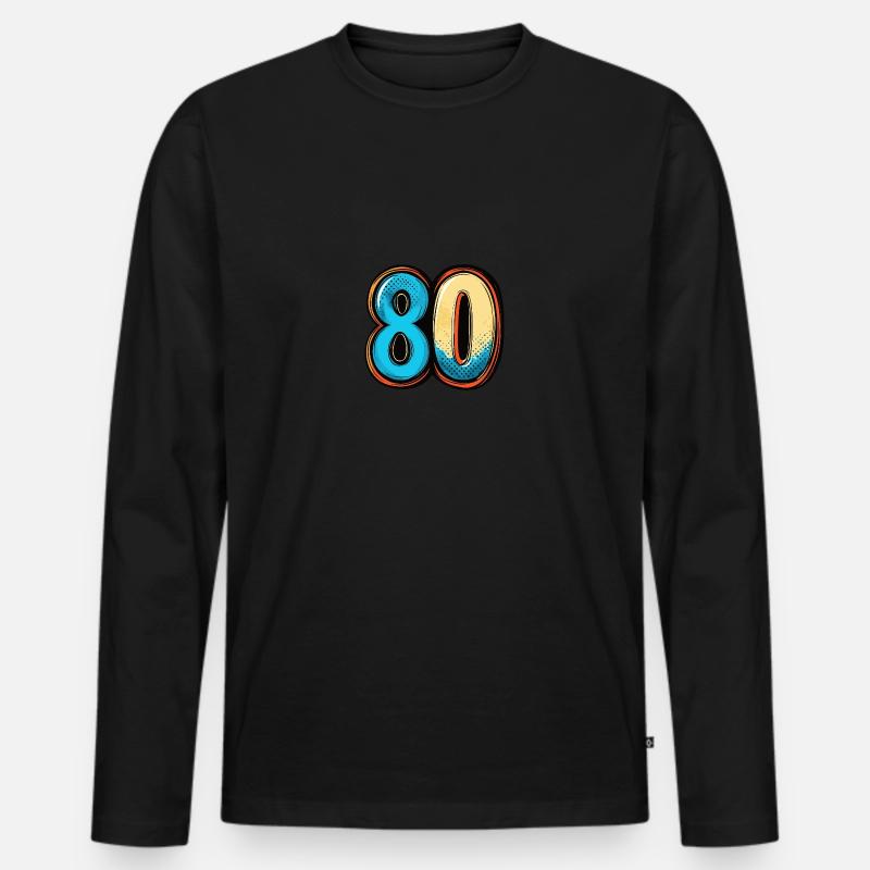 80 Zahl Comic - Männer Premium Bio Langarmshirt - Schwarz