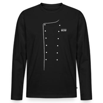 Kochjacke für den Fünf Sterne Grillchef (weiß) - Männer Premium Bio Langarmshirt - Schwarz - Vorne - Nico (187cm)