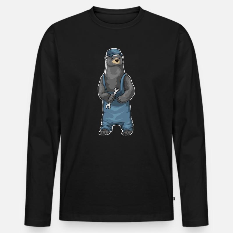 Dachs Handwerker Schraubenschlüssel - Männer Premium Bio Langarmshirt - Schwarz