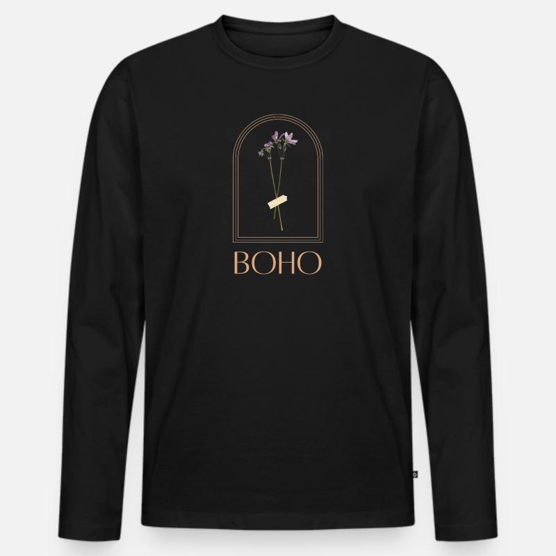 Boho Blütenstrauß im Bogenrahmen - Männer Premium Bio Langarmshirt - Schwarz