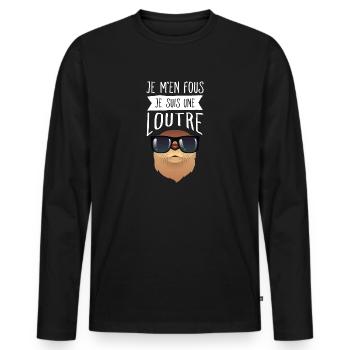 Je M’en Fous Je Suis Une Loutre - T-shirt manches longues Premium bio Homme - noir - Devant - Nico (187cm)