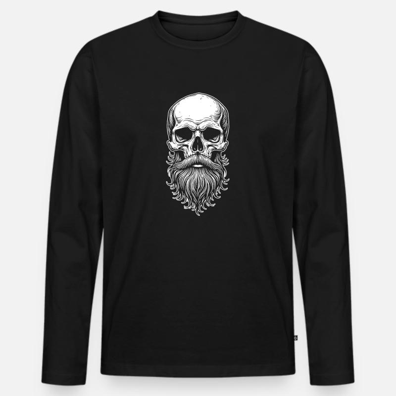 Skull mit Bart - Männer Premium Bio Langarmshirt - Schwarz