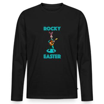 Rocky Easter | Rock Easter, Easter Bunny, Guitar - Men's Premium Organic Long Sleeve Shirt - black - Front - Nico (187cm)