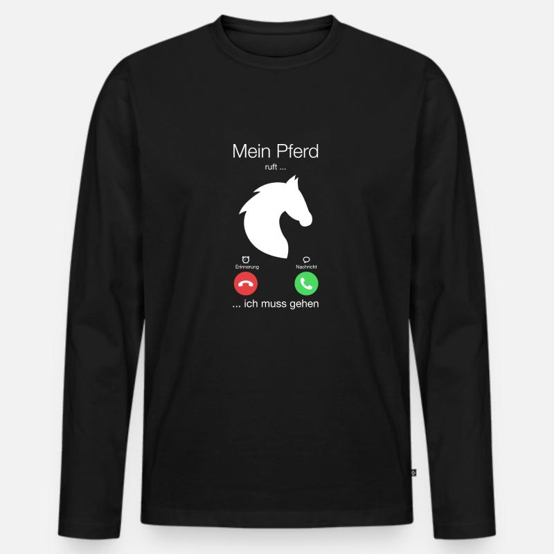 Geschenk Anruf Pferd ruft - Männer Premium Bio Langarmshirt - Schwarz