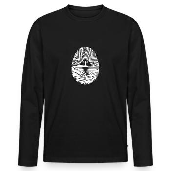 Lighthouse Scene Sunset Fingerprint - Men's Premium Organic Long Sleeve Shirt - black - Front - Nico (187cm)