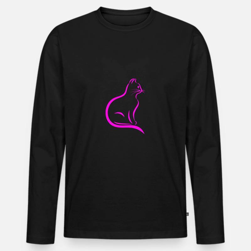 Rosa Katze - Männer Premium Bio Langarmshirt - Schwarz