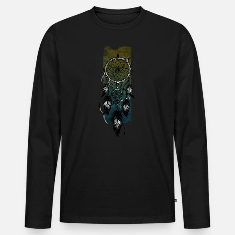 Himmlischer Wächter: Traumfänger-Träumerei - Männer Premium Bio Langarmshirt - Schwarz