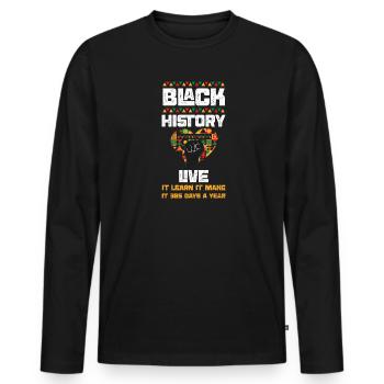 Black History Live It Learn It M... - Men's Premium Organic Long Sleeve Shirt - black - Front - Nico (187cm)