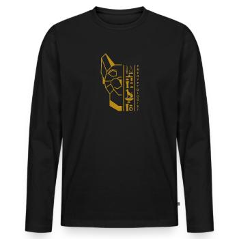Hiéroglyphes Bastet - motif or by Fregyptologist - T-shirt manches longues Premium bio Homme - noir - Devant - Nico (187cm)