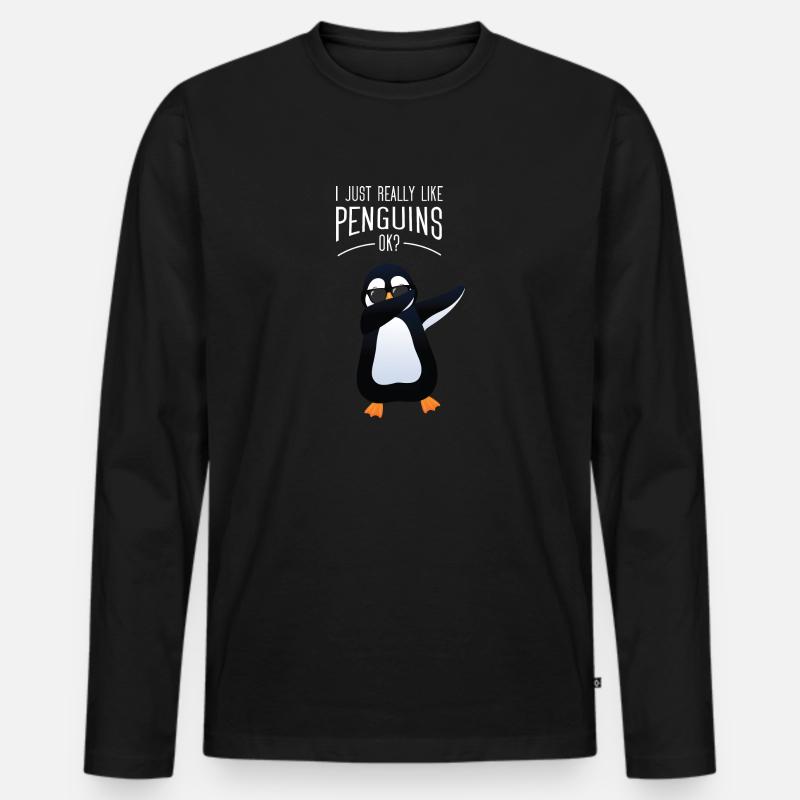 I Just Really Like Penguins Ok? - Dabbing Penguin - Männer Premium Bio Langarmshirt - Schwarz