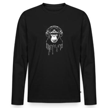 Schimpanse mit Kopfhörer Affe DJ Musik Festival - Männer Premium Bio Langarmshirt - Schwarz - Vorne - Nico (187cm)