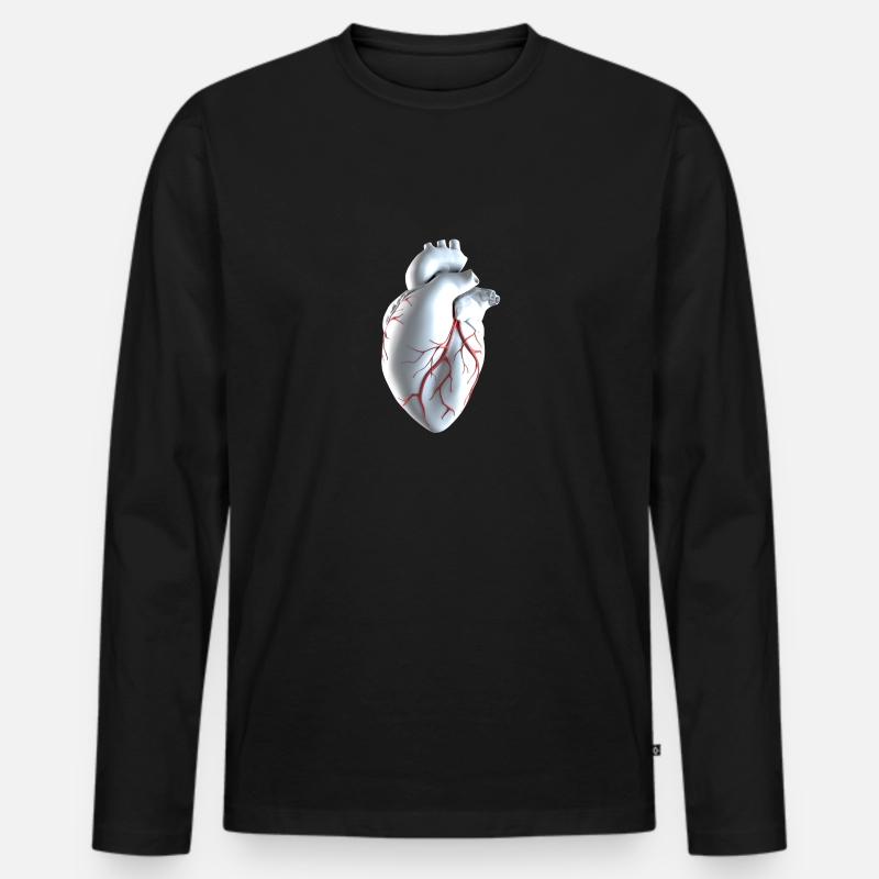 Anatomisches Herz weiß mit Herzkranzgefäßen - Männer Premium Bio Langarmshirt - Schwarz