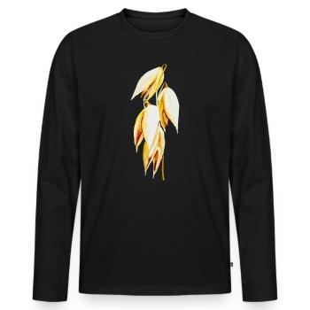Goldgelb Blattprint Hafer - Männer Premium Bio Langarmshirt - Schwarz - Vorne - Nico (187cm)