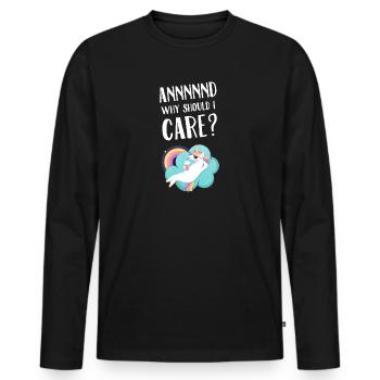 Annnnnd Pourquoi devrais-je m’intéresser à la licorne - T-shirt manches longues Premium bio Homme - noir - Devant - Nico (187cm)