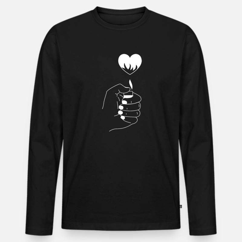 Herz Feuerzeug - Männer Premium Bio Langarmshirt - Schwarz