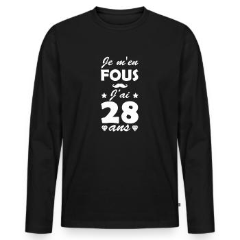 je m'en fous j'ai 28 ans / anniversaire 28 ans - T-shirt manches longues Premium bio Homme - noir - Devant - Nico (187cm)