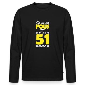 j ai 51 ans / humour anniversaire 51 ans - T-shirt manches longues Premium bio Homme - noir - Devant - Nico (187cm)