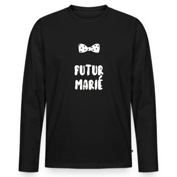 Futur marié - T-shirt manches longues Premium bio Homme - noir - Devant - Nico (187cm)