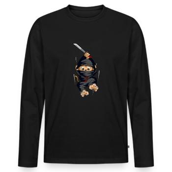 Ninja Affe Sprung Schwert Geschenk - Männer Premium Bio Langarmshirt - Schwarz - Vorne - Nico (187cm)
