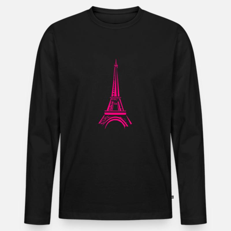 Rosa Eiffelturm - Männer Premium Bio Langarmshirt - Schwarz