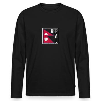 Népal - T-shirt manches longues Premium bio Homme - noir - Devant - Nico (187cm)