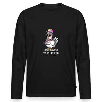 J’aime mes poulets - Dessin animé drôle de poulets - T-shirt manches longues Premium bio Homme - noir - Devant - Nico (187cm)