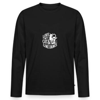 Ich liebe meine Katzen und Line Dance - Männer Premium Bio Langarmshirt - Schwarz - Vorne - Nico (187cm)