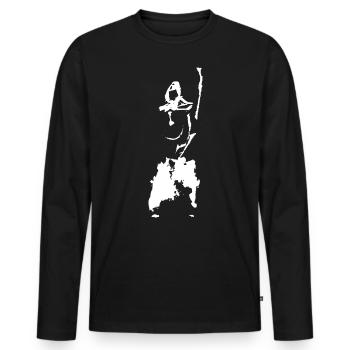 Kendo Figur TUSCHE - Männer Premium Bio Langarmshirt - Schwarz - Vorne - Nico (187cm)