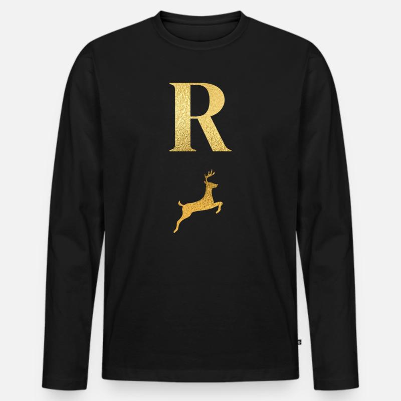 Buchstabe r goldener Hirsch - Geschenkidee - Männer Premium Bio Langarmshirt - Schwarz