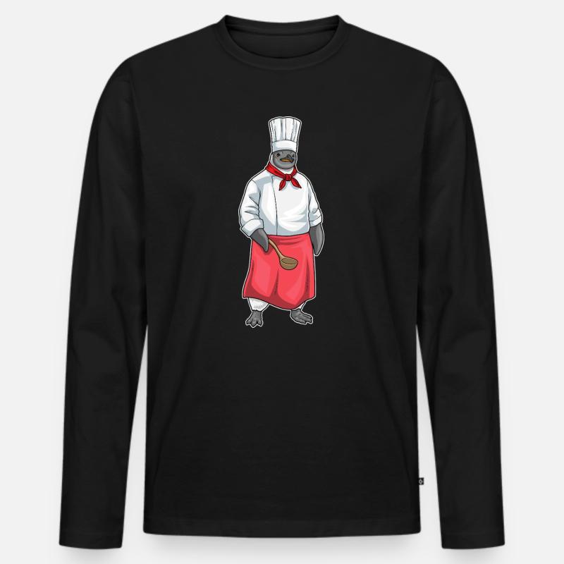 Pinguin Koch Kochlöffel Kochen - Männer Premium Bio Langarmshirt - Schwarz