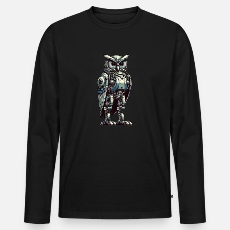 Eule Roboter, Roboter-Eule - Männer Premium Bio Langarmshirt - Schwarz