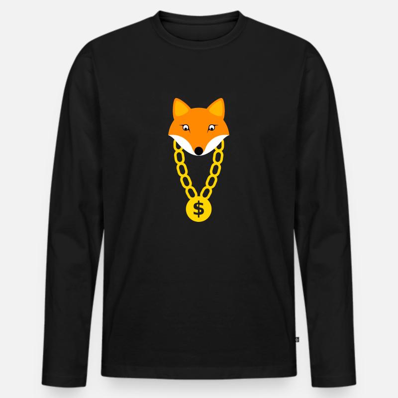 Fuchs mit Goldkette - Männer Premium Bio Langarmshirt - Schwarz