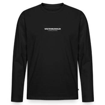 Weltenbummler - Männer Premium Bio Langarmshirt - Schwarz - Vorne - Nico (187cm)