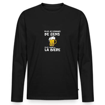 plus je connais de gens plus j'aime la bière - T-shirt manches longues Premium bio Homme - noir - Devant - Nico (187cm)