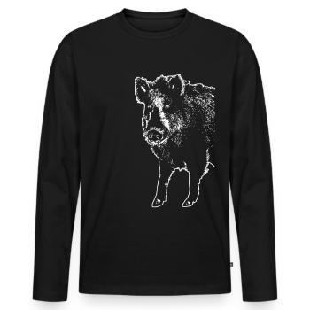 Wildschwein - Wildsau - Keiler - Wild Boar - Männer Premium Bio Langarmshirt - Schwarz - Vorne - Nico (187cm)