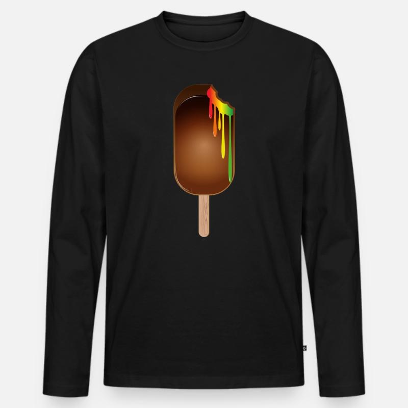 Schokoladen-Eis am Stiel mit Regenbogenfüllung - Männer Premium Bio Langarmshirt - Schwarz