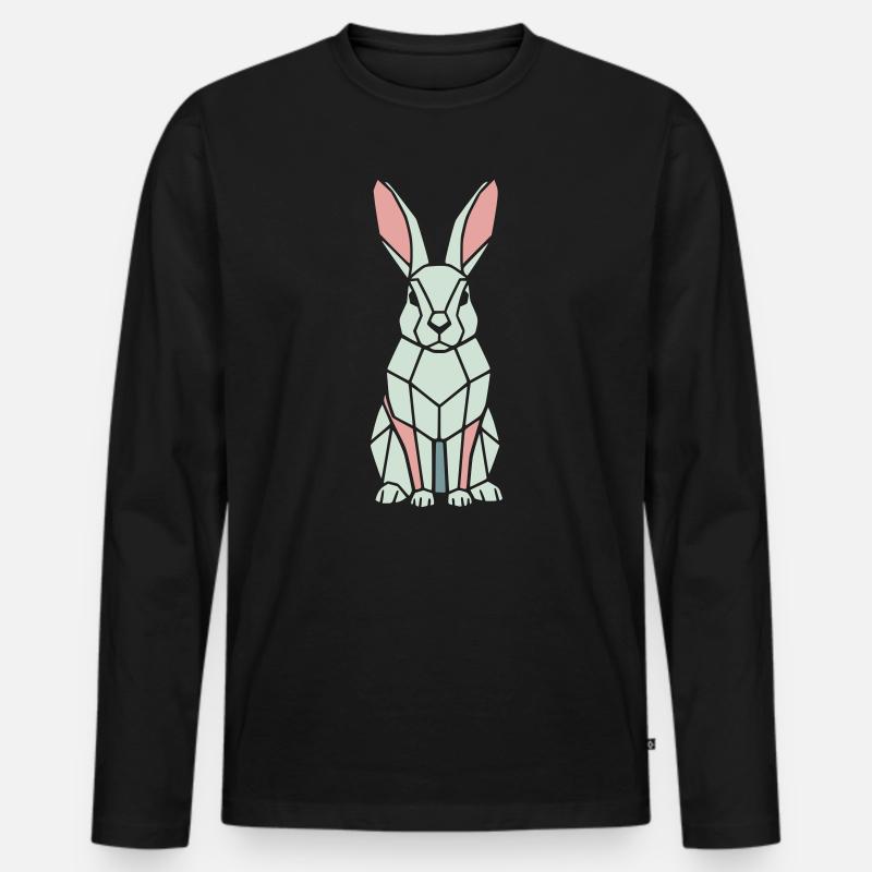 Geometrischer Hase Low Poly Modern - Männer Premium Bio Langarmshirt - Schwarz