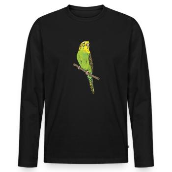 Budgerigar Parakeet Bird Pet Gift - Men's Premium Organic Long Sleeve Shirt - black - Front - Nico (187cm)