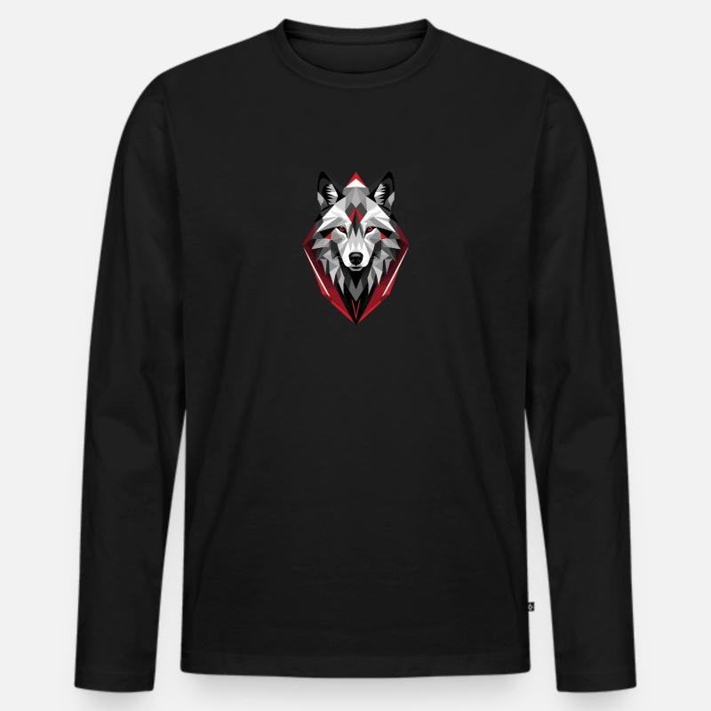 Geometrischer Wolf - Männer Premium Bio Langarmshirt - Schwarz