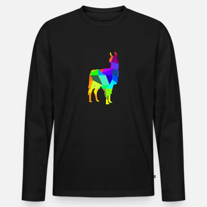 Alpaka Regenbogen Tiere Polygon - Männer Premium Bio Langarmshirt - Schwarz