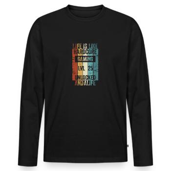 Level 25 Life is like Hardcore Gaming Unlocked - Männer Premium Bio Langarmshirt - Schwarz - Vorne - Nico (187cm)
