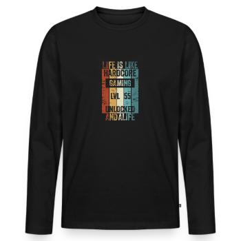 Level 55 Life is like Hardcore Gaming - Männer Premium Bio Langarmshirt - Schwarz - Vorne - Nico (187cm)