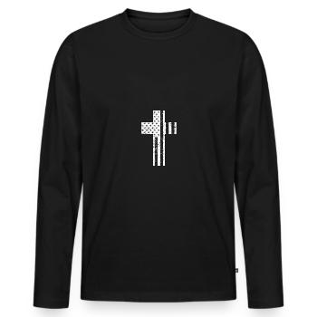 US Flag Cross American Army Veterans - Männer Premium Bio Langarmshirt - Schwarz - Vorne - Nico (187cm)