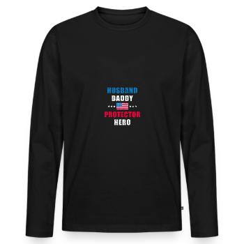 Proud Patriotic USA Flag Husband Daddy Protector - Männer Premium Bio Langarmshirt - Schwarz - Vorne - Nico (187cm)