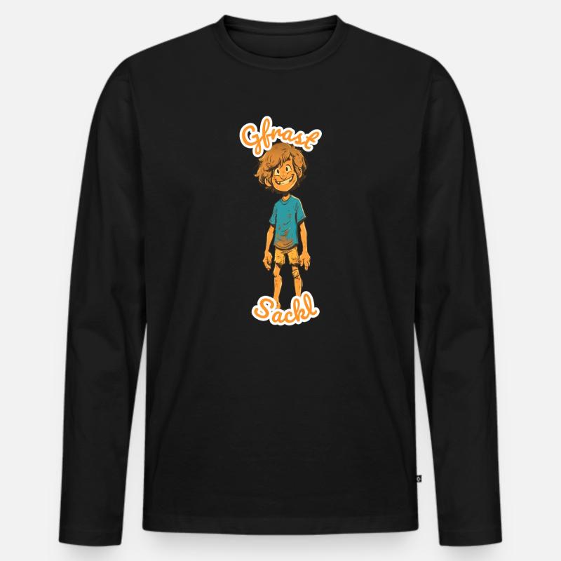Fröhlicher Matschjunge im Abenteuer - Männer Premium Bio Langarmshirt - Schwarz