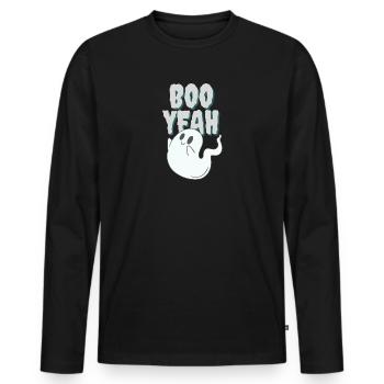 Boo yeah - cute ghost - Men's Premium Organic Long Sleeve Shirt - black - Front - Nico (187cm)