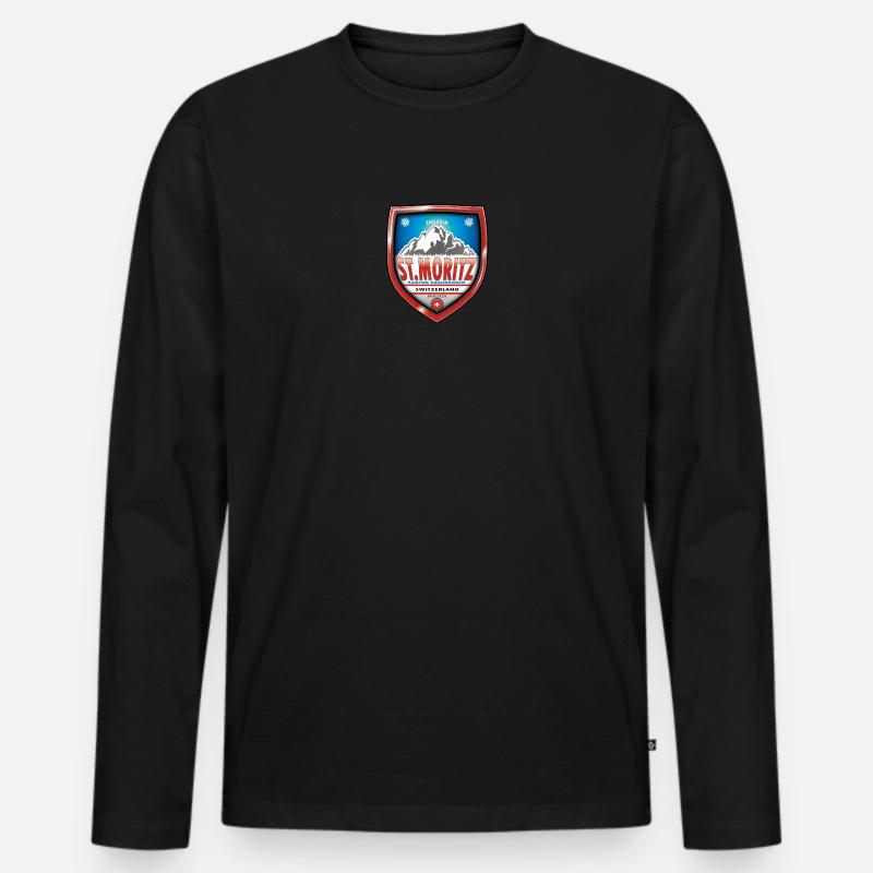 St. Moritz, Schweiz - Männer Premium Bio Langarmshirt - Schwarz